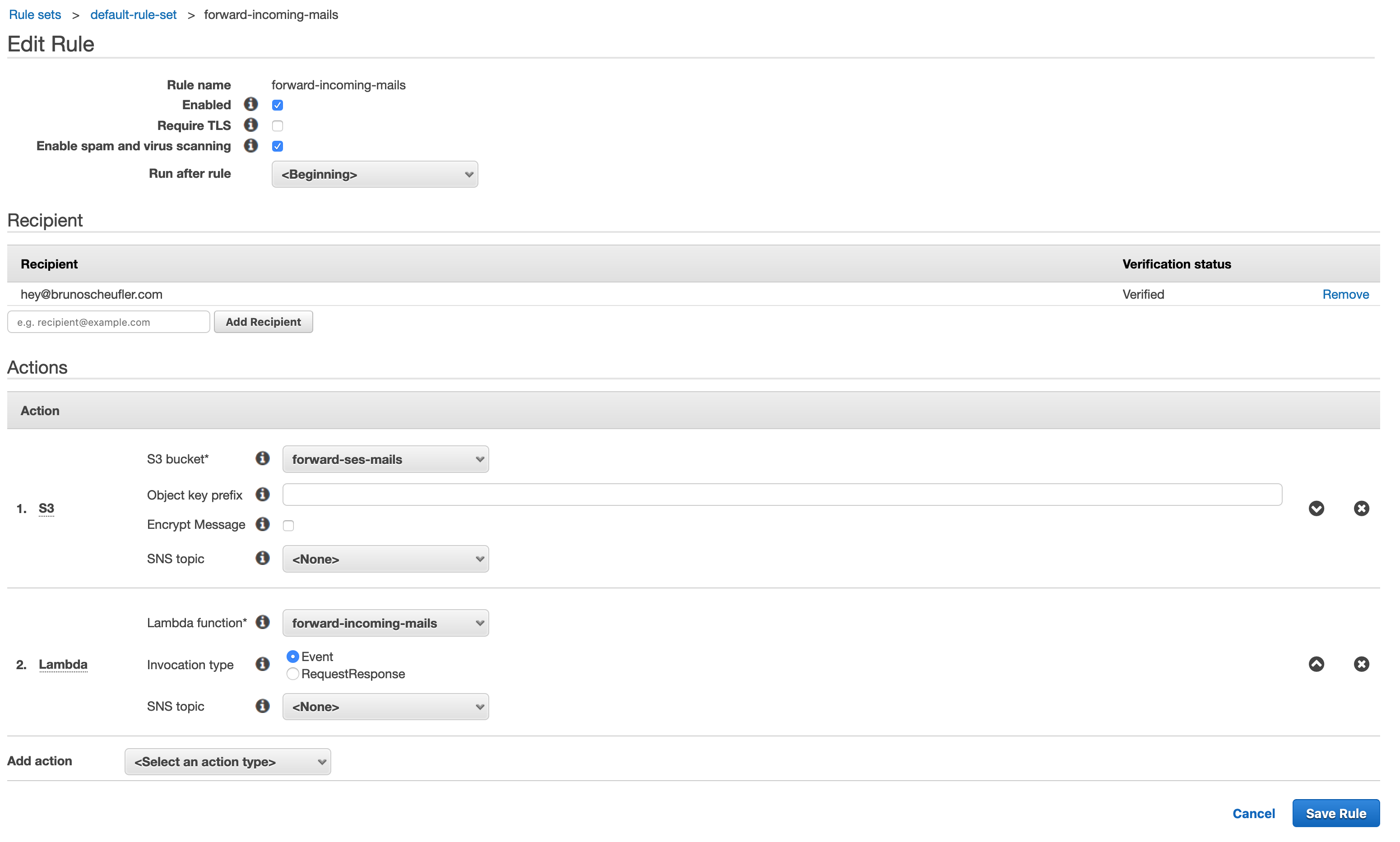 Add Lambda action